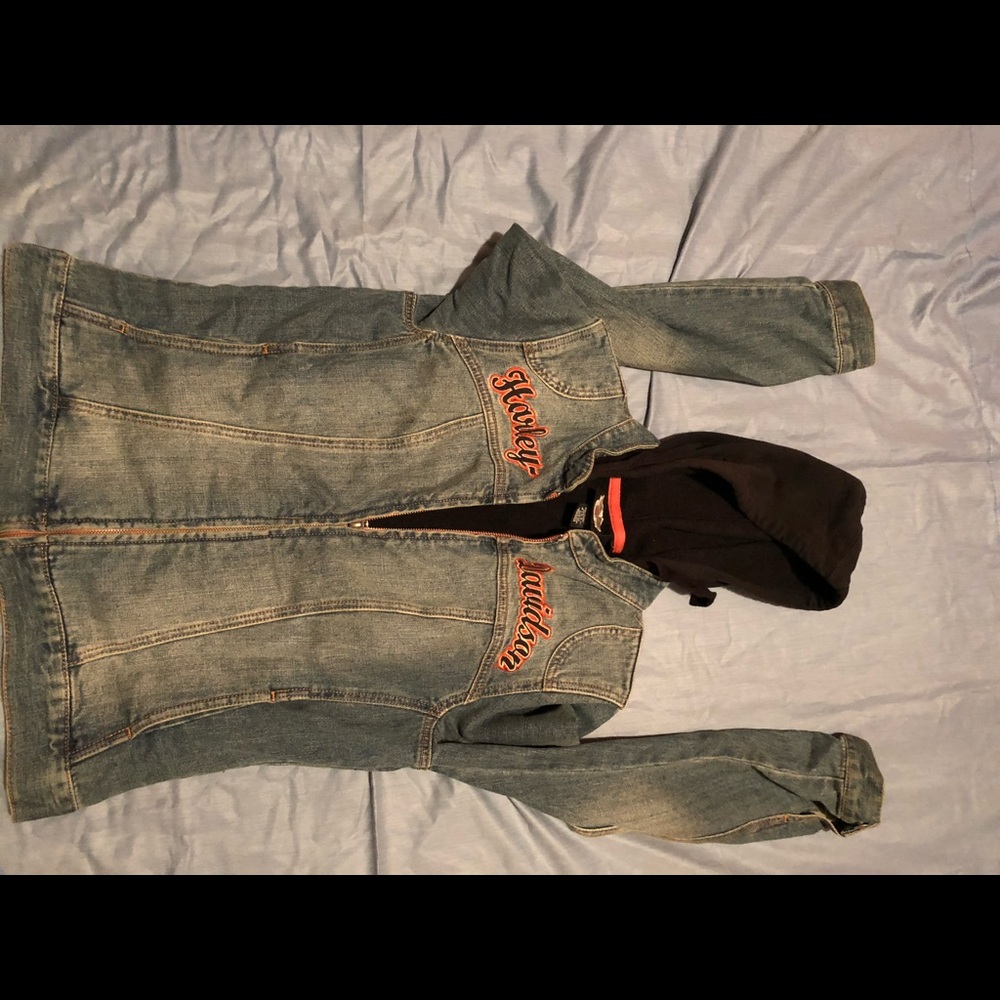 Harley Davidson jean jacket hoodie combo  Amazing